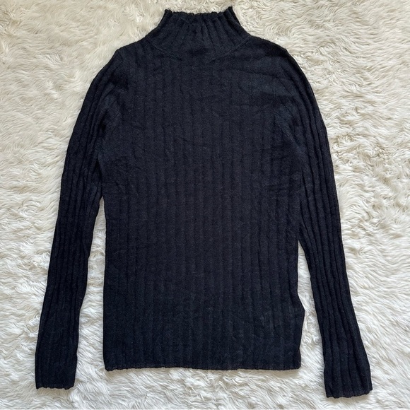 Madewell Sweater Alpaca-Blend Mockneck Sheer Ribbed Long Sleeve Black S NWT New - Picture 6 of 14